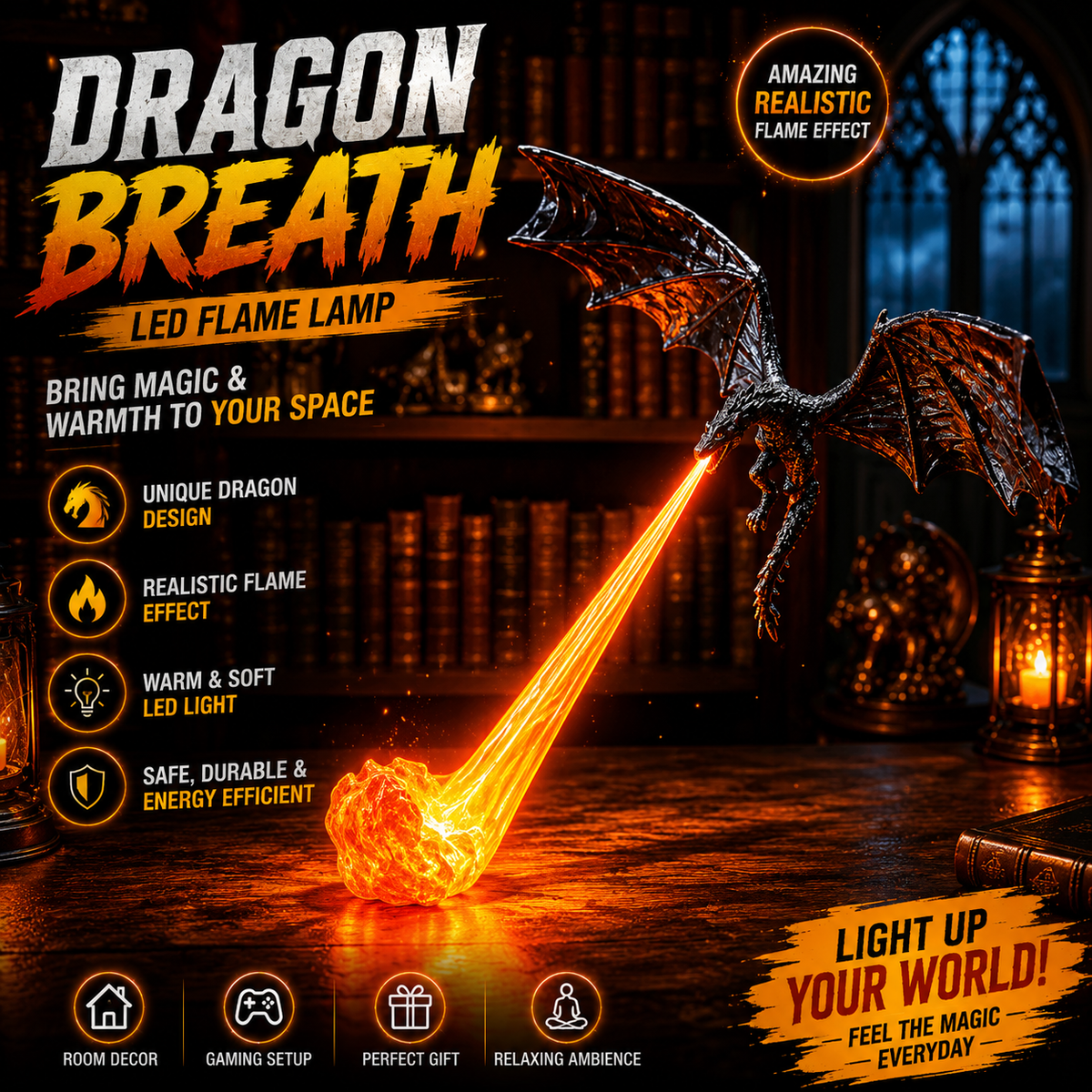3D Fire-Breathing Dragon LED Lamp – Magical Fantasy Night Light & Room Decor | Buy 1 Get 1 Free| Only-799