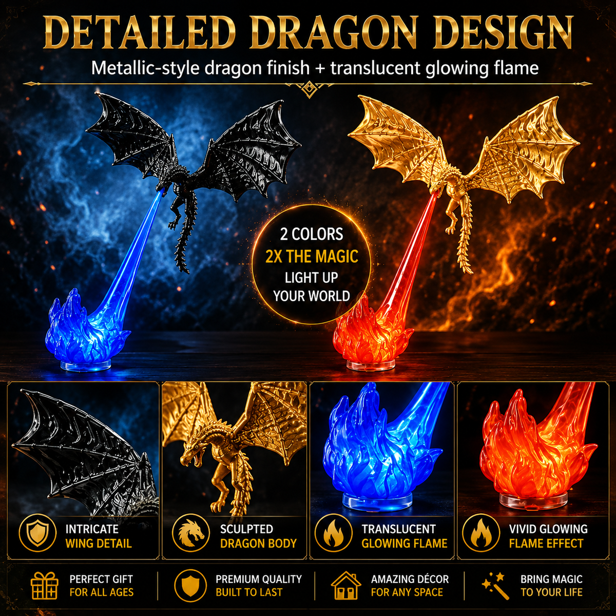 3D Fire-Breathing Dragon LED Lamp – Magical Fantasy Night Light & Room Decor | Buy 1 Get 1 Free| Only-799