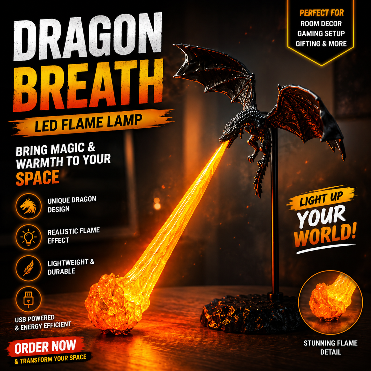 3D Fire-Breathing Dragon LED Lamp – Magical Fantasy Night Light & Room Decor | Buy 1 Get 1 Free| Only-799